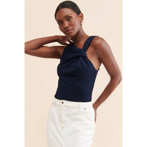 Sunday In Brooklyn Anthropologie Twist Neck Structured Tank, Navy, XL, NWT - Picture 1 of 4